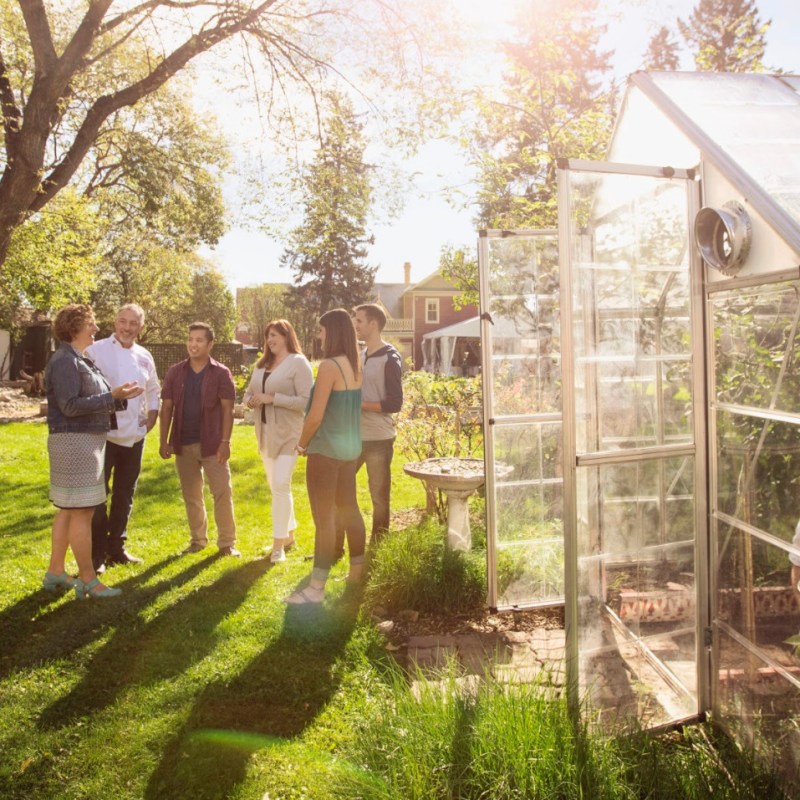 a group of people that are standing in the grass