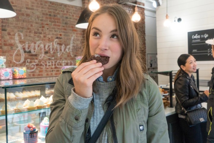 woman eating a cookie