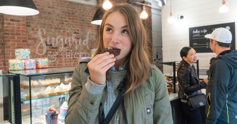 woman eating a cookie