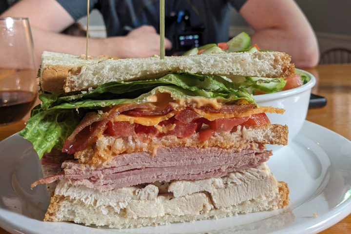 a close up of a sandwich on a plate