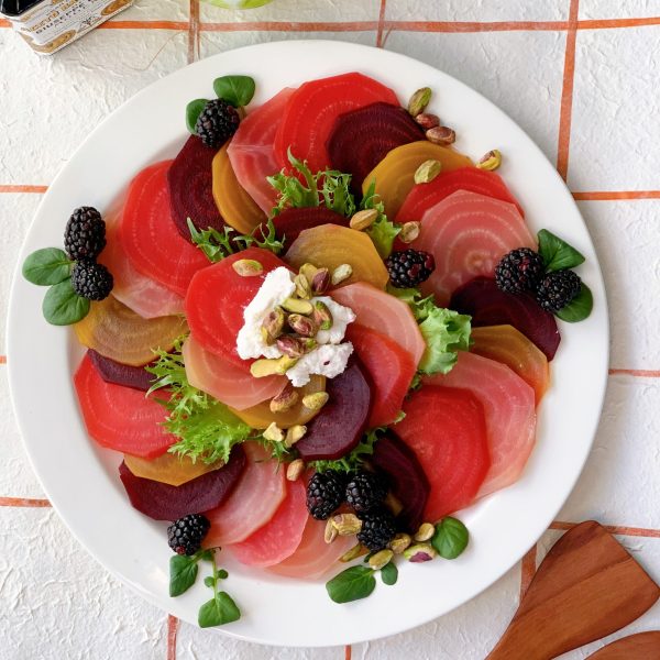 a plate of different coloured beets