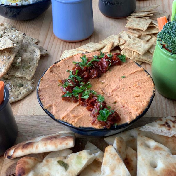 red lentil hummus and pitas