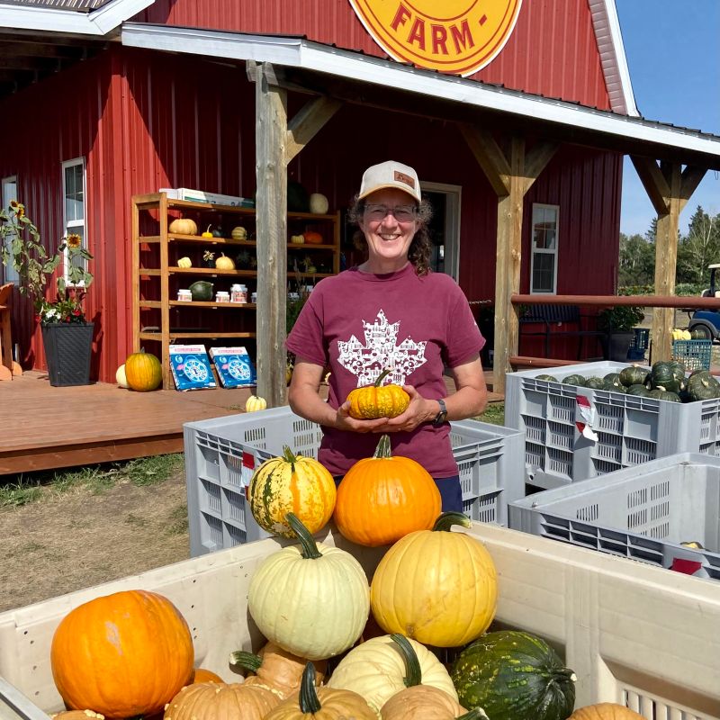 a group of people sitting at a fruit stand